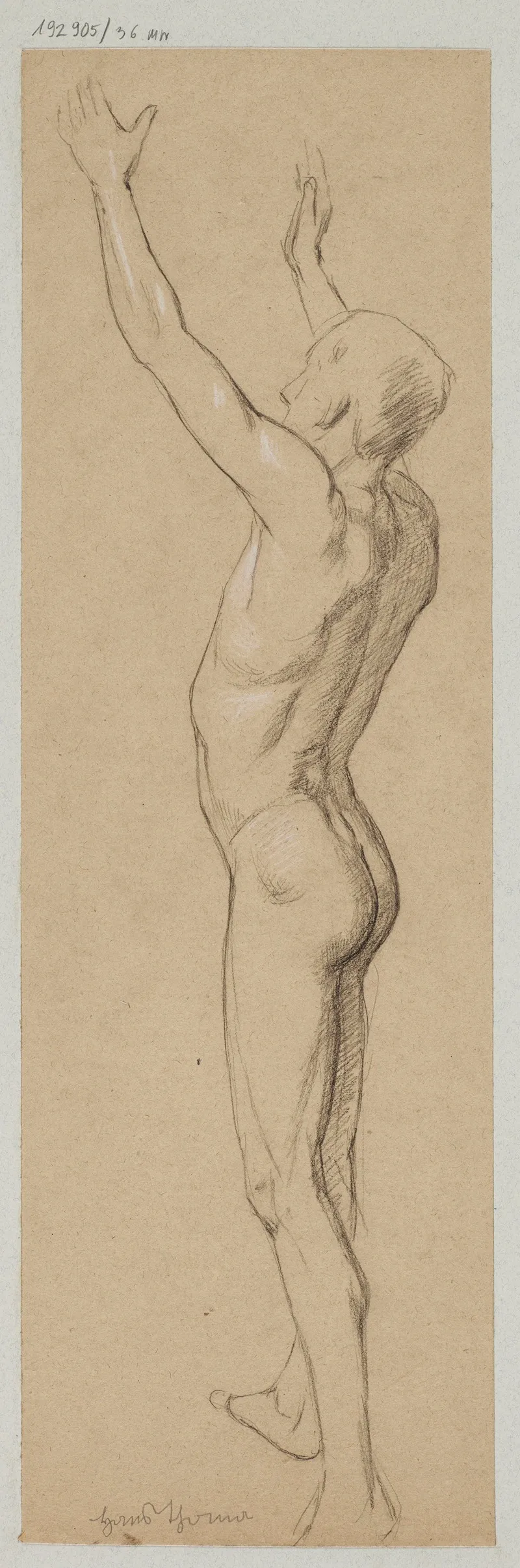 Study Of Male Nude With Raised Hands Wall Art by Hans Thoma - High-Resolution Digital Print