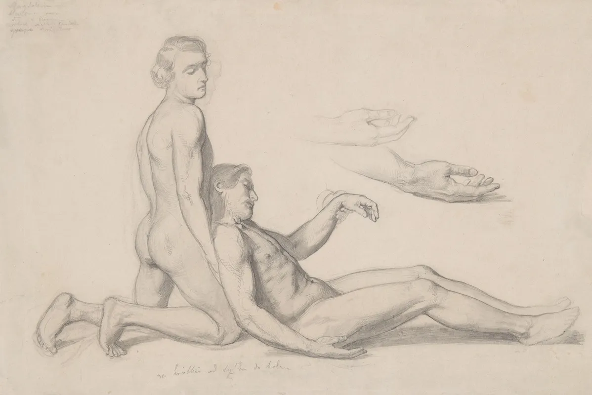 Study Of Nude Males To The Scene With Nicodemus Supporting Christs Body To The Painting Entombment Wall Art by Józef Simmler - High-Resolution Digital Print