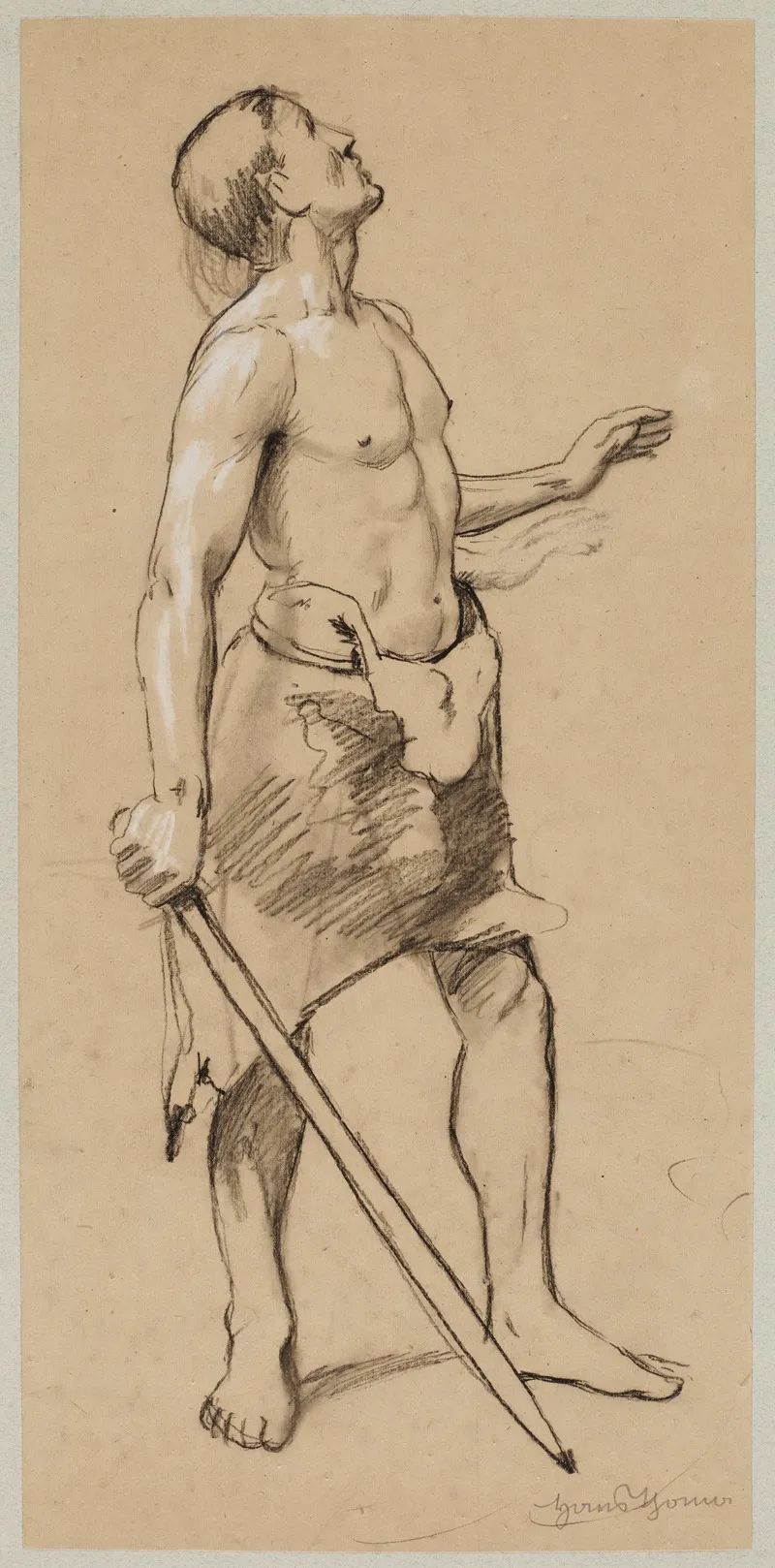 Study Of The Figure Of A Semi Nude Male In A Leather Loincloth Holding A Sword