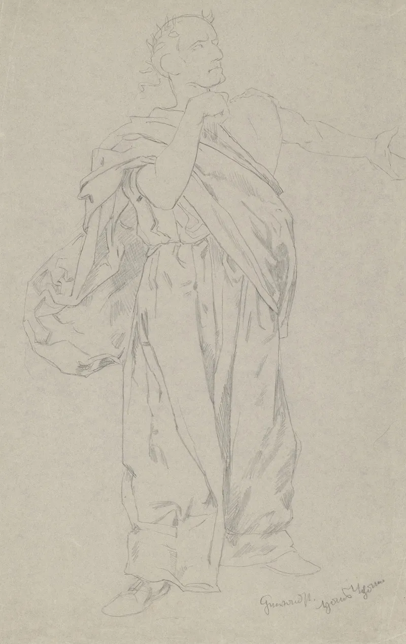 Study Of The Figure Of Satan For The Composition The Temptation Of Christ Wall Art by Hans Thoma - High-Resolution Digital Print