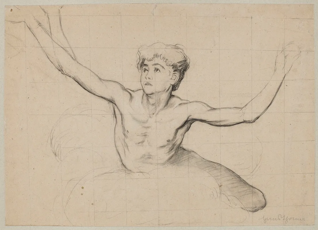 Study Of The Figure Of Semi Nude Young Man With Outstretched Hands