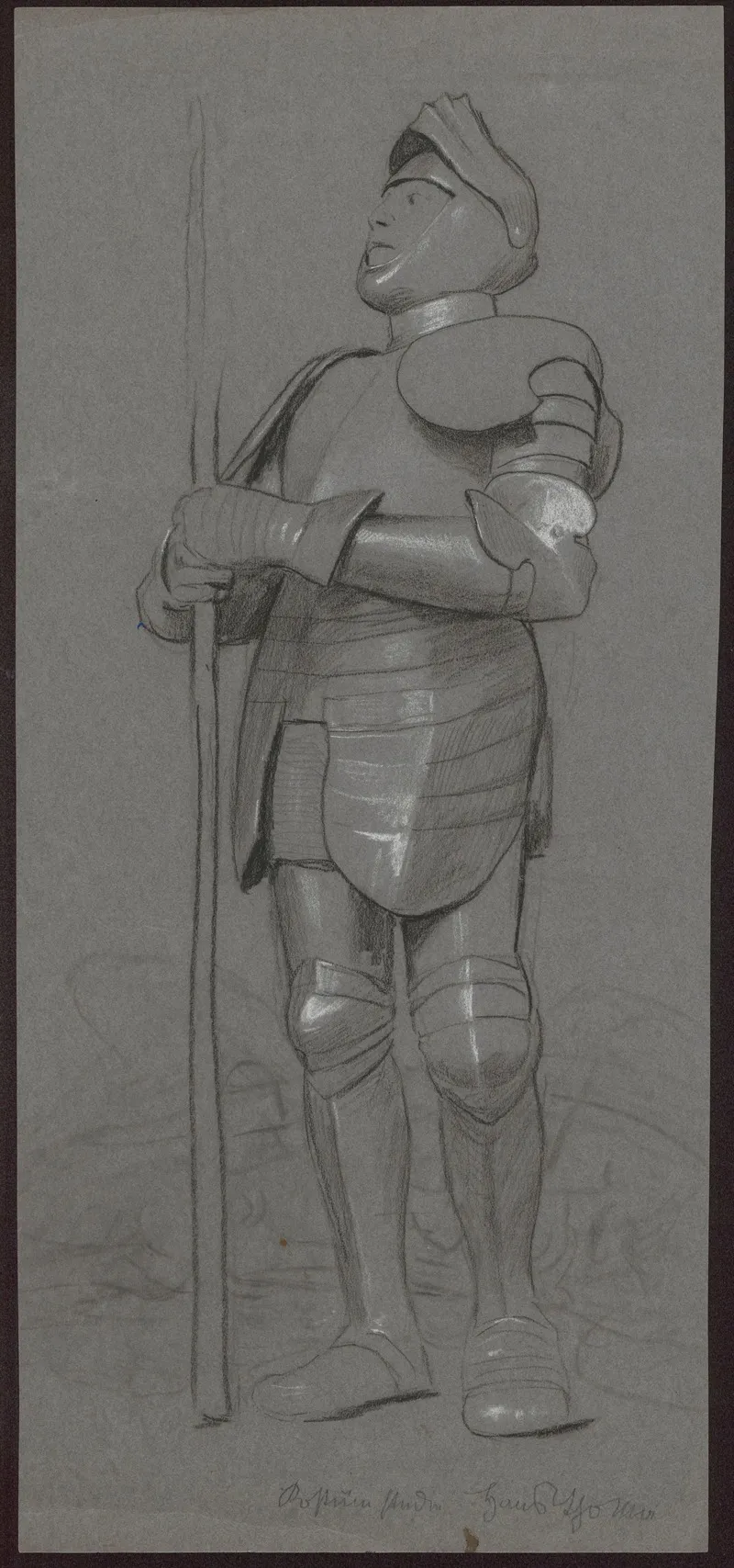 Study Of The Figure Of St George In Armour And Helmet Holding A Spear In His Hands Standing Before A Dead Dragon Wall Art by Hans Thoma - High-Resolution Digital Print