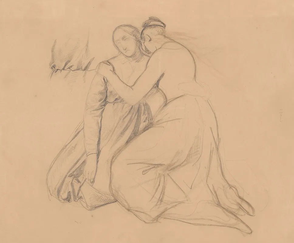 Study Of The Figure To The Group Of The Virgin Mary And Mary Magdalene To The Painting Entombment Wall Art by Józef Simmler - High-Resolution Digital Print