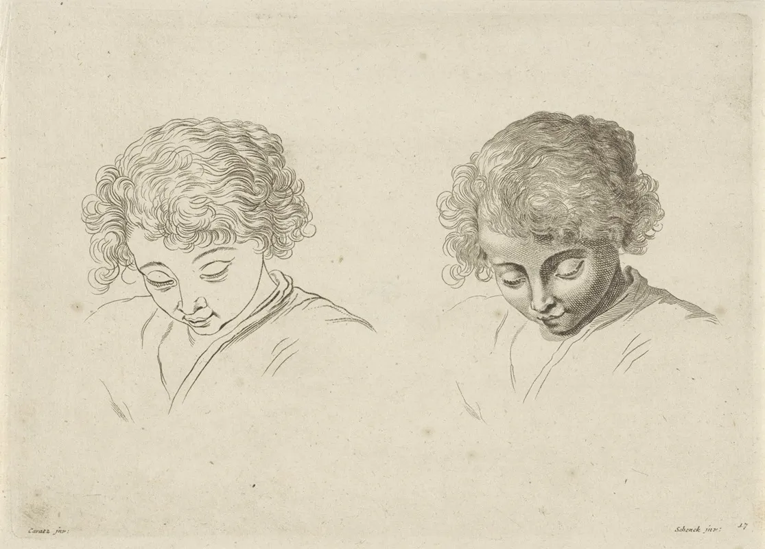Study Of The Head Of A Child Looking Down Wall Art by Peter Schenk the Elder - High-Resolution Digital Print