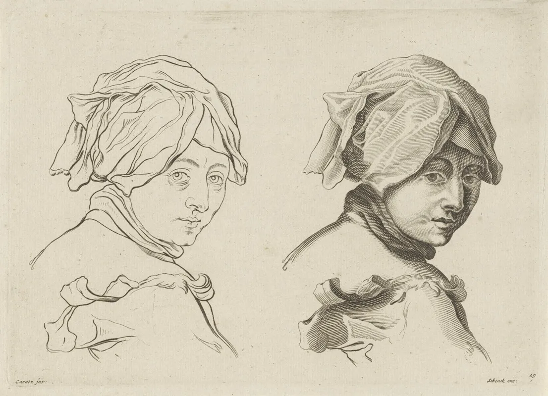 Study Of The Head Of A Young Woman Wearing A Headscarf Wall Art by Peter Schenk the Elder - High-Resolution Digital Print