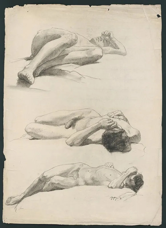 Study Of The Male Nude 2 Wall Art by Jozef Hanula - High-Resolution Digital Print