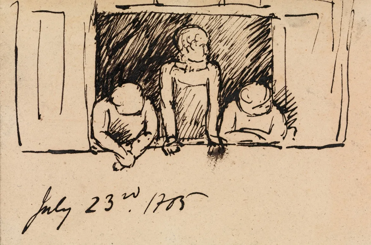 Study Of Three Figures Leaning On A Windowsill