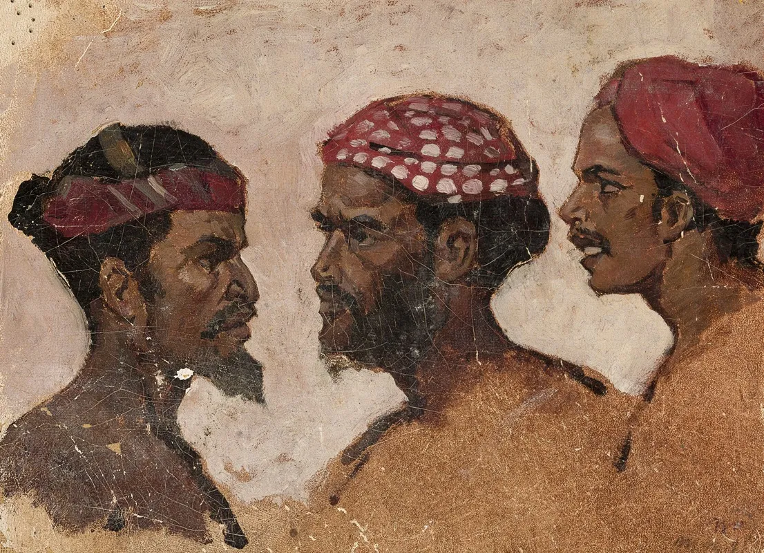 Study Of Three Heads Arabs Wall Art by Jean Lulvès - High-Resolution Digital Print