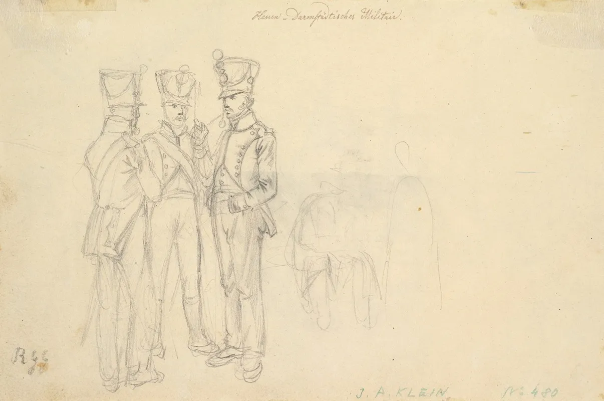 Study Of Three Soldiers And Two More Figures