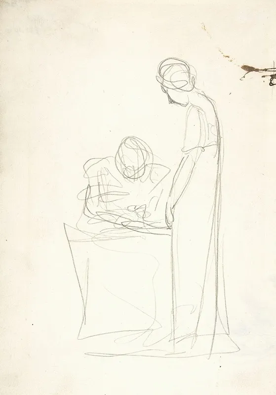 Study Of Two Figures One Seated The Other Standing Wall Art by George Romney - High-Resolution Digital Print