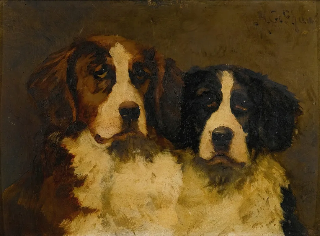 Study Of Two St Bernards Wall Art by Hugh George Shaw - High-Resolution Digital Print