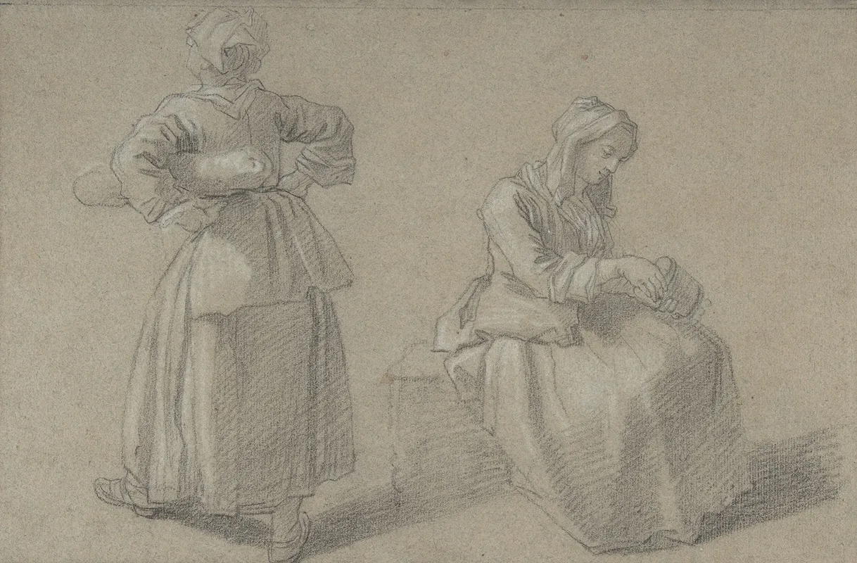 Study Of Two Women Wall Art by Etienne Jeaurat - High-Resolution Digital Print