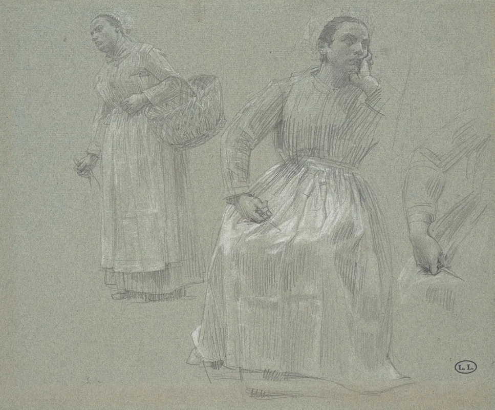 Study Of Two Womenone Seated And One Holding A Basket
