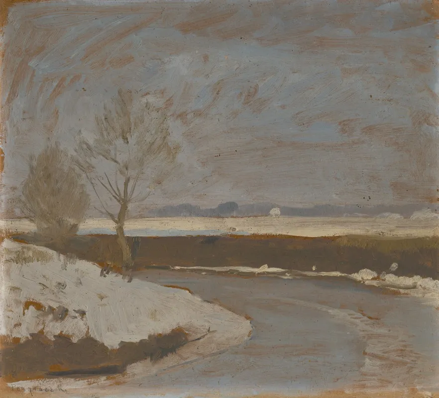 Study Of Winter Landscape With A River Wall Art by Karol Pongrácz - High-Resolution Digital Print