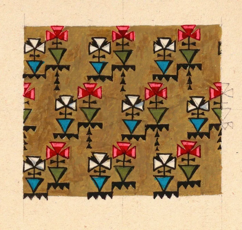 Stylized Geometric Floral Design For Printed Textile by Wassily Kandinsky - High-Resolution Digital Print