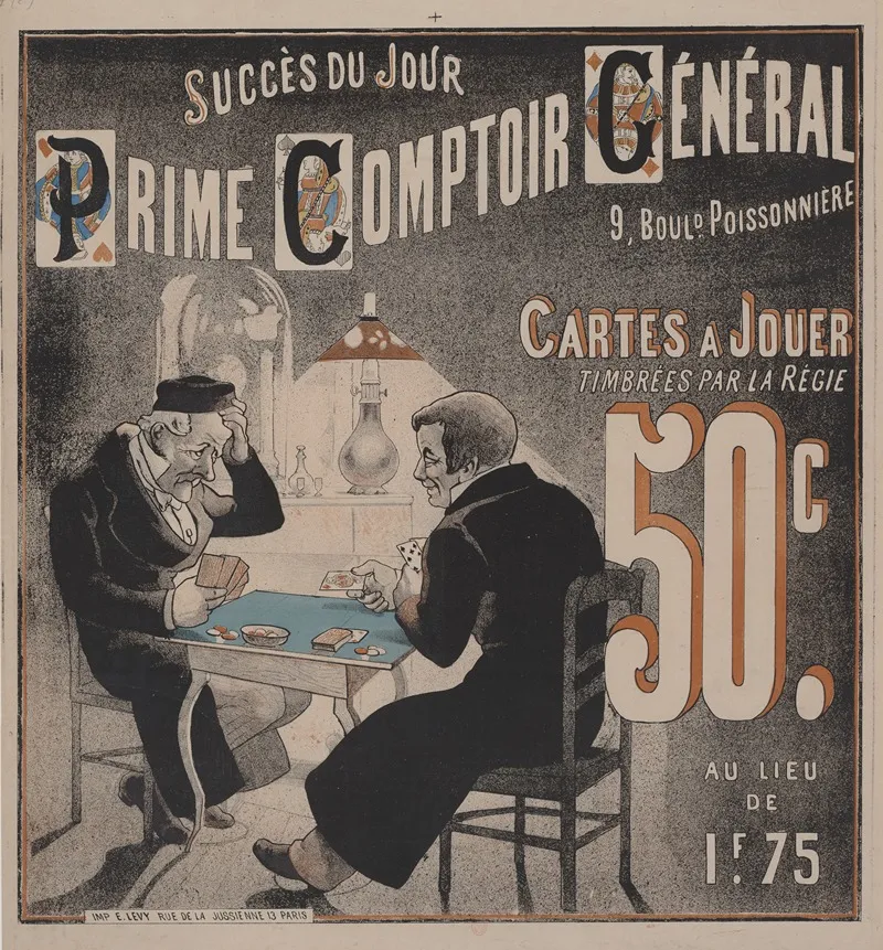 Succes Du Jour Prime Comptoir General Cartes A Jouer Timbrees Par La Regie Wall Art by Imp. Emile Lévy - High-Resolution Digital Print