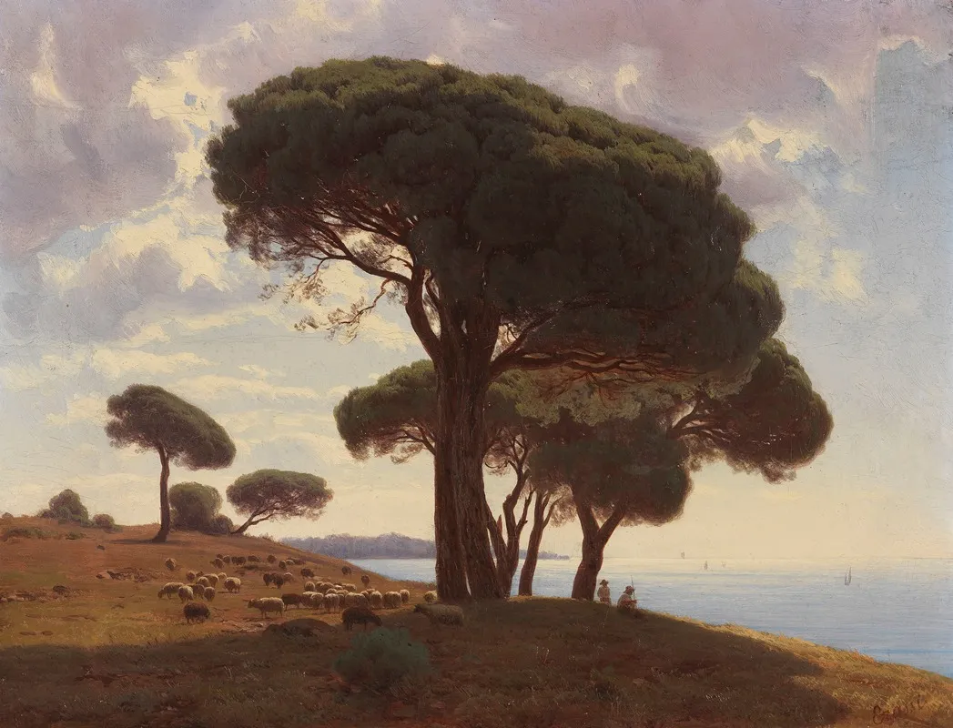 Sudliche Kustenlandschaft Mit Schafherde Moglicherweise Auf Der Krim Wall Art by Mikhail Spiridonovich Erassi - High-Resolution Digital Print