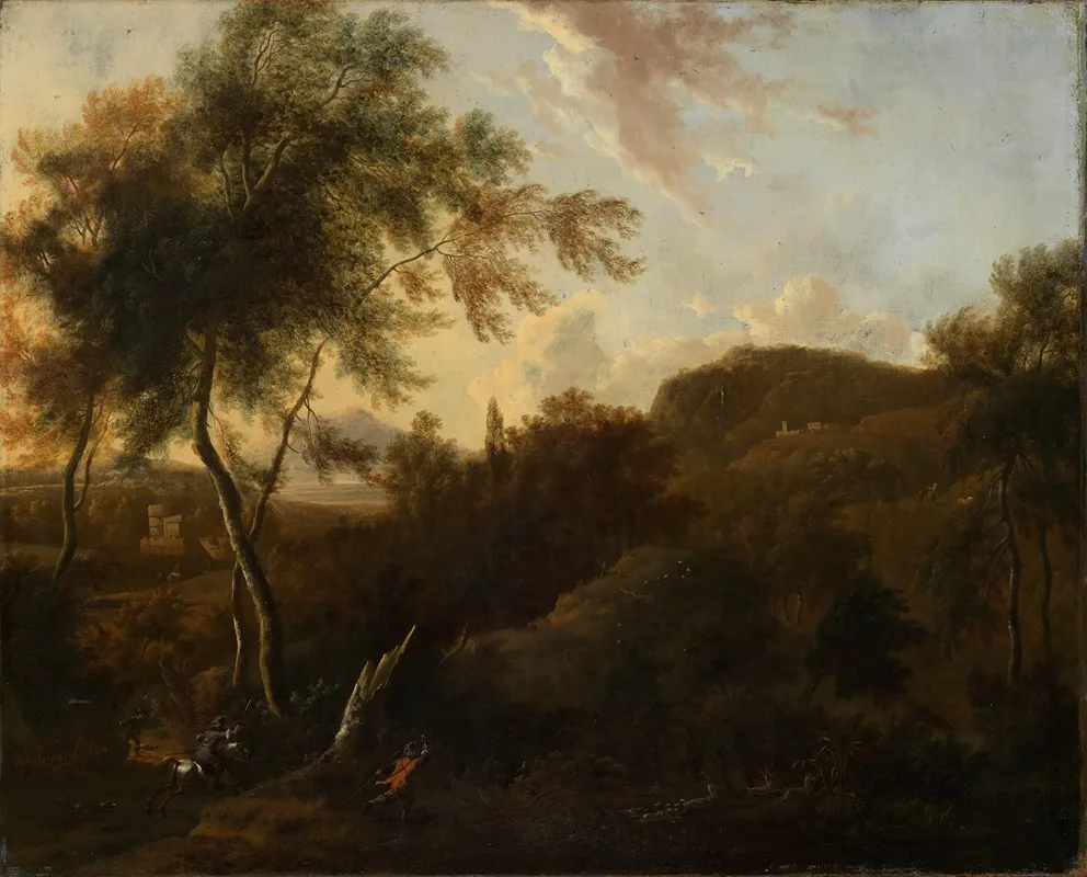 Sudliche Landschaft Mit Einem Jager Auf Hirschjagd Wall Art by Frederik de Moucheron - High-Resolution Digital Print