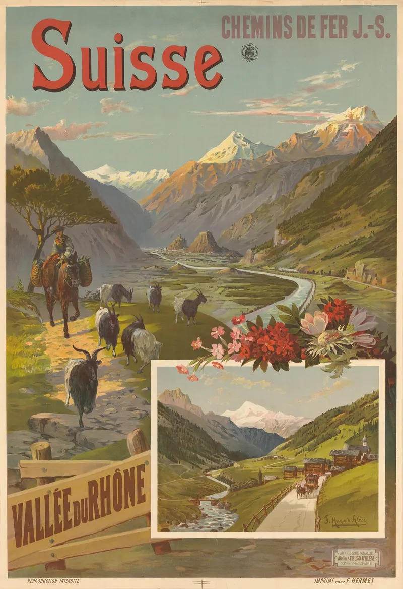 Suisse Chemins De Fer J S Vallee Du Rhone Wall Art by Frederic Hugo d’Alési - High-Resolution Digital Print