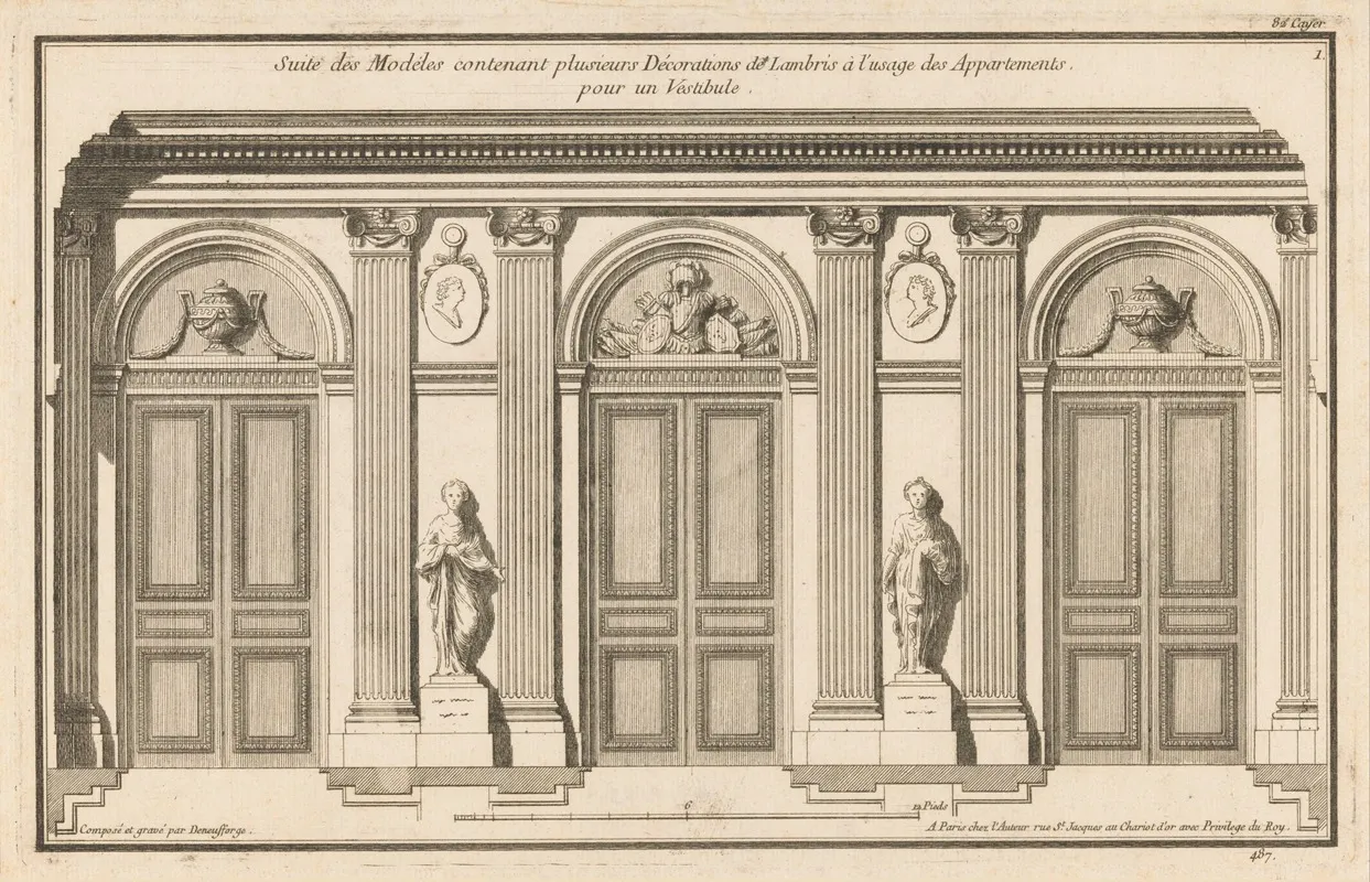 Suite Des Modeles Contenant Plusieurs Decorations De Lambris A Lusage Des Appartements Wall Art by Jean François de Neufforge - High-Resolution Digital Print