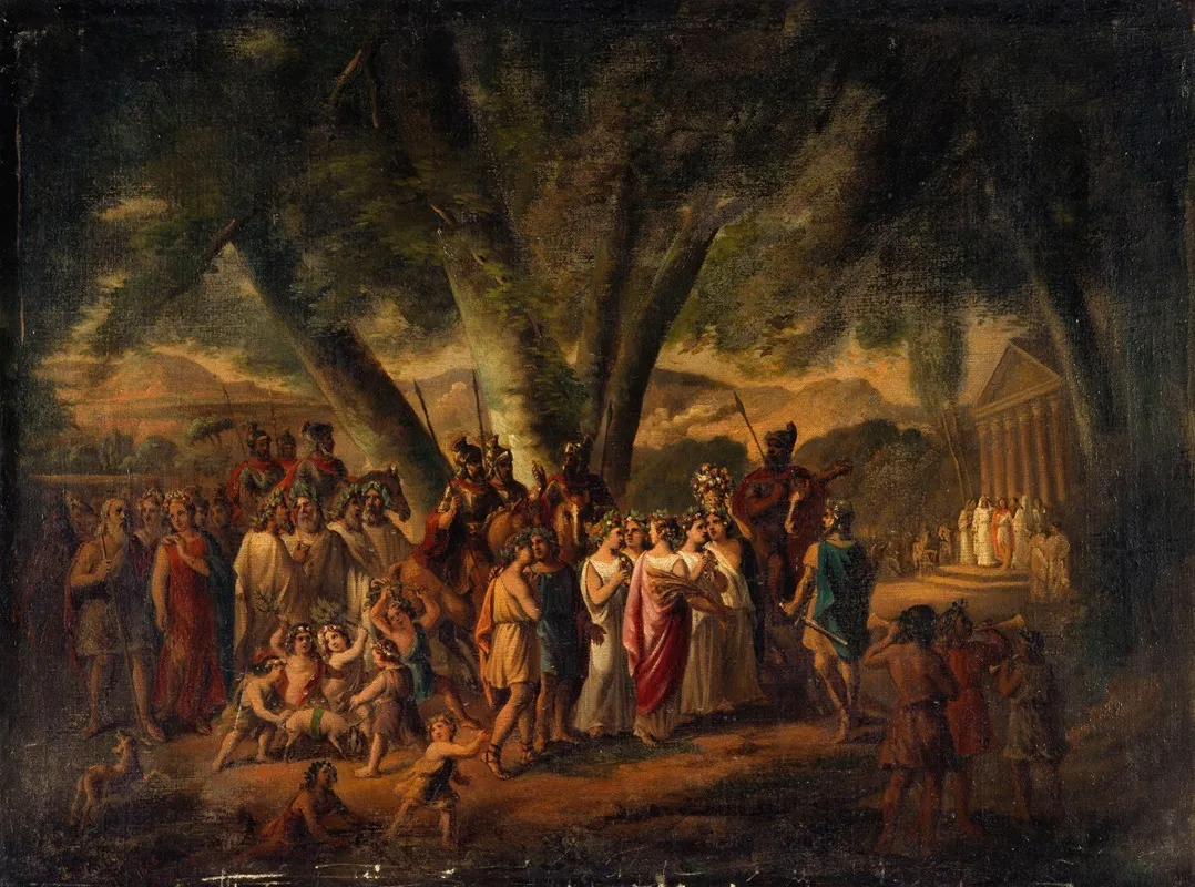 Sujet Antique Procession Se Dirigeant Vers Un Temple Wall Art by Claude Joseph Curty - High-Resolution Digital Print