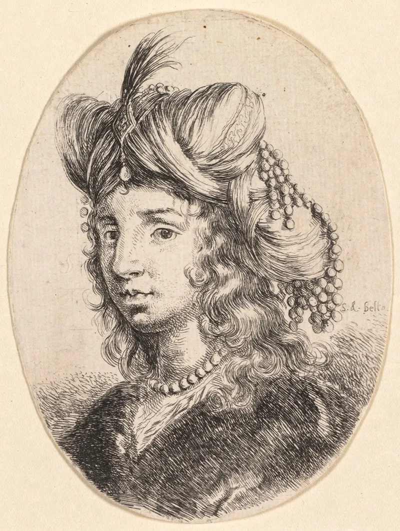 Sultana Wearing A Pearl Necklace And A Turban