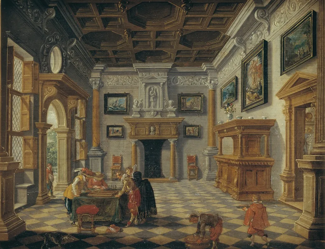 Sumptuous Renaissance Interior With Tric Trac Players Wall Art by Bartholomeus van Bassen - High-Resolution Digital Print