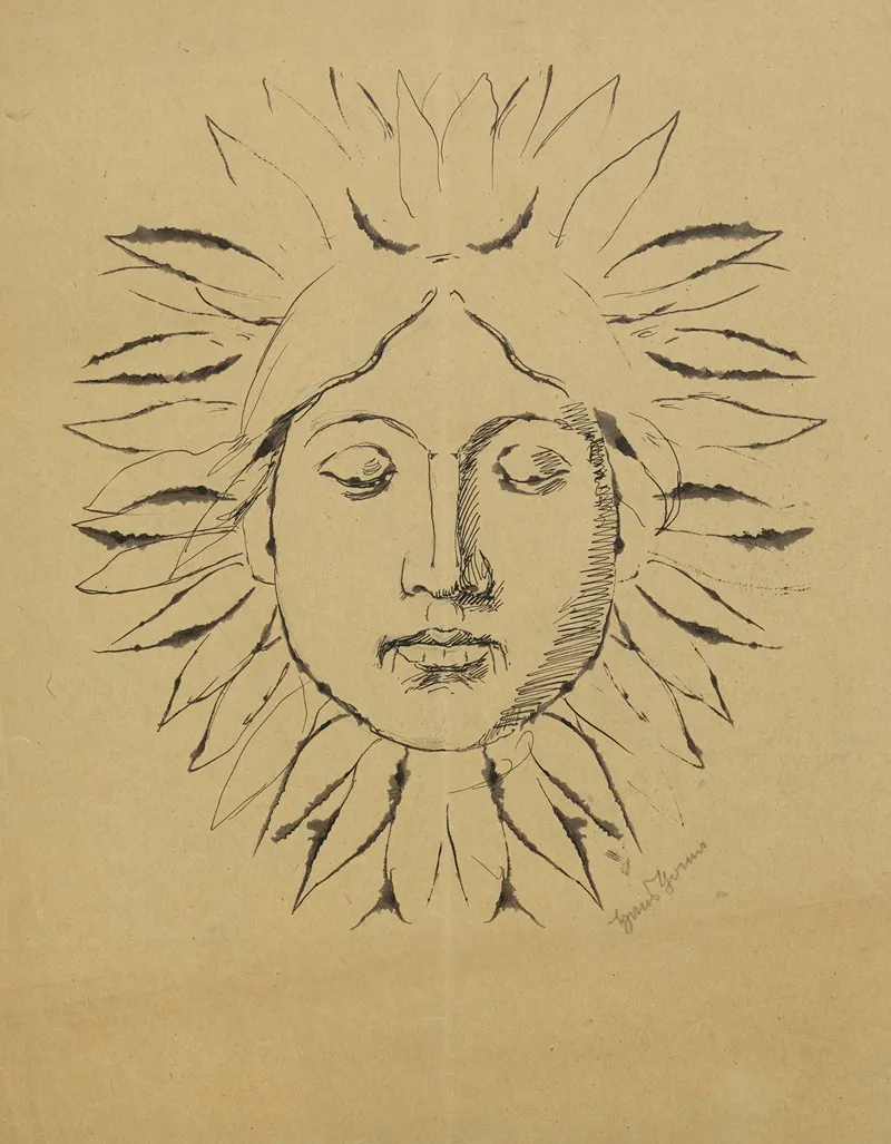 Sun With Human Face And Rays In The Shape Of Flower Petals