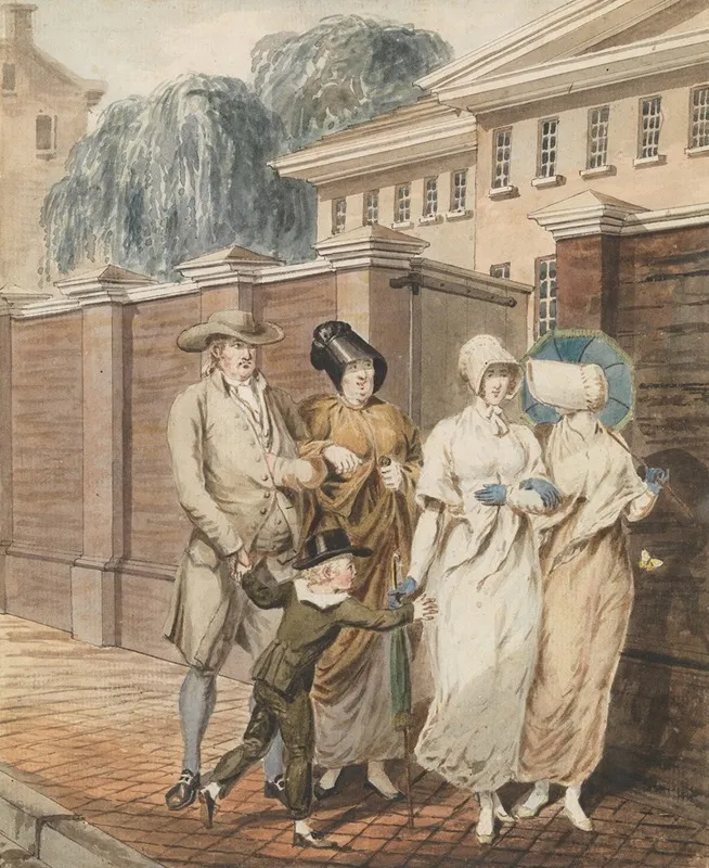 Sunday Morning In Front Of The Arch Street Meeting House Philadelphia Wall Art by John Lewis Krimmel - High-Resolution Digital Print