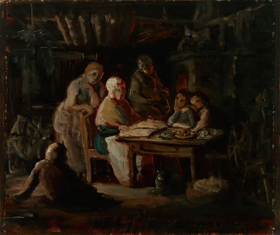 Sunday Night At Grandmas Grandmothers Birthday Sketch Wall Art by Robert Wilhelm Ekman - High-Resolution Digital Print