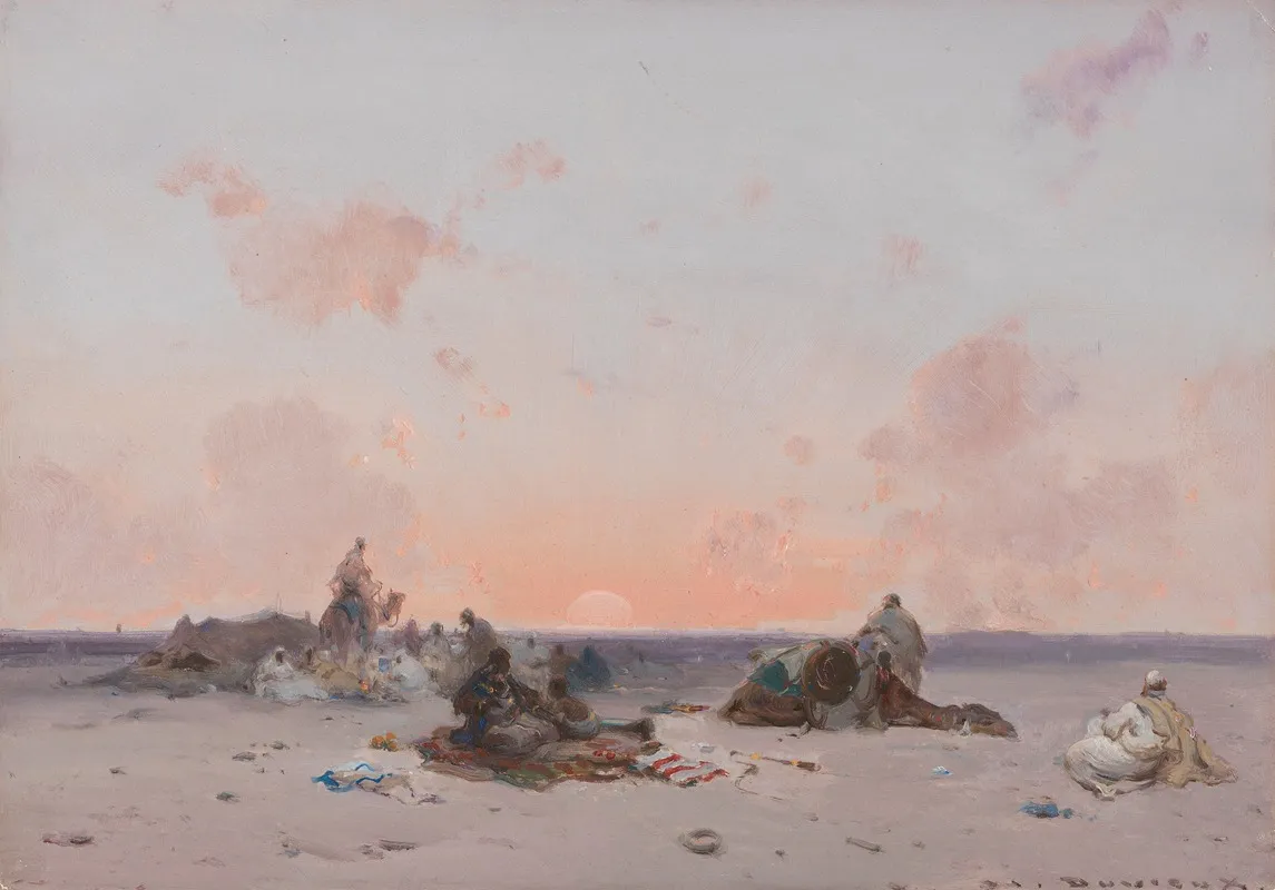 Sunset In The Desert Over A Bedouin Camp Wall Art by Henri Duvieux - High-Resolution Digital Print