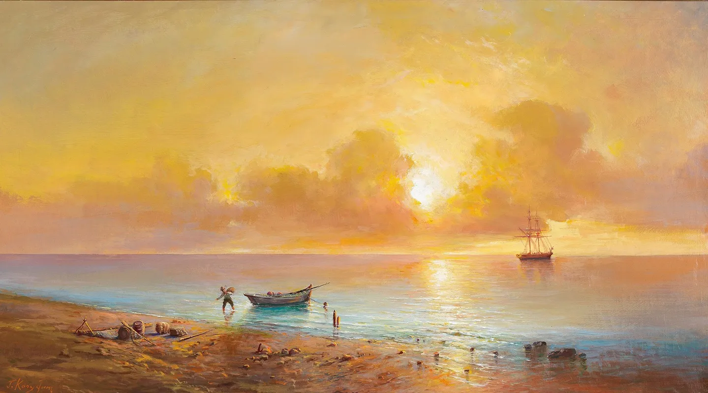Sunset On The Black Sea Coast Wall Art by Grigori Ivanovitch Kapustin - High-Resolution Digital Print
