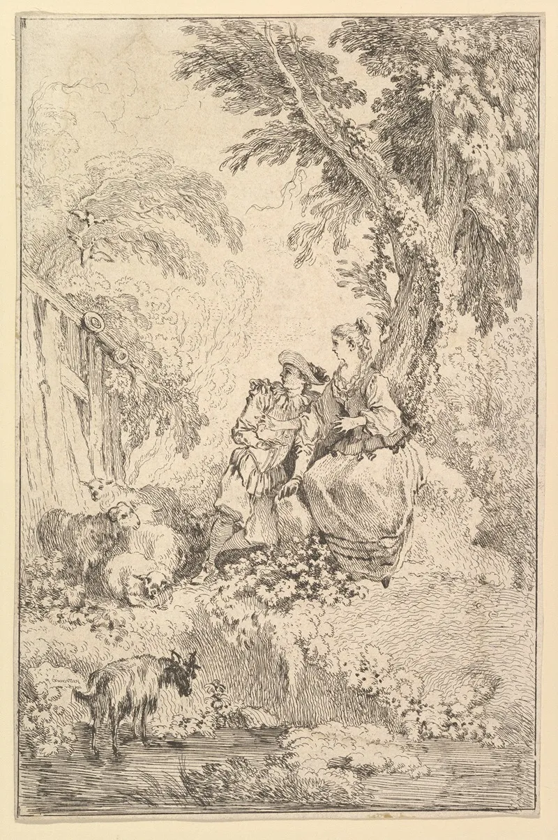 Surprised Young Couple Under A Tree Wall Art by François Boucher - High-Resolution Digital Print
