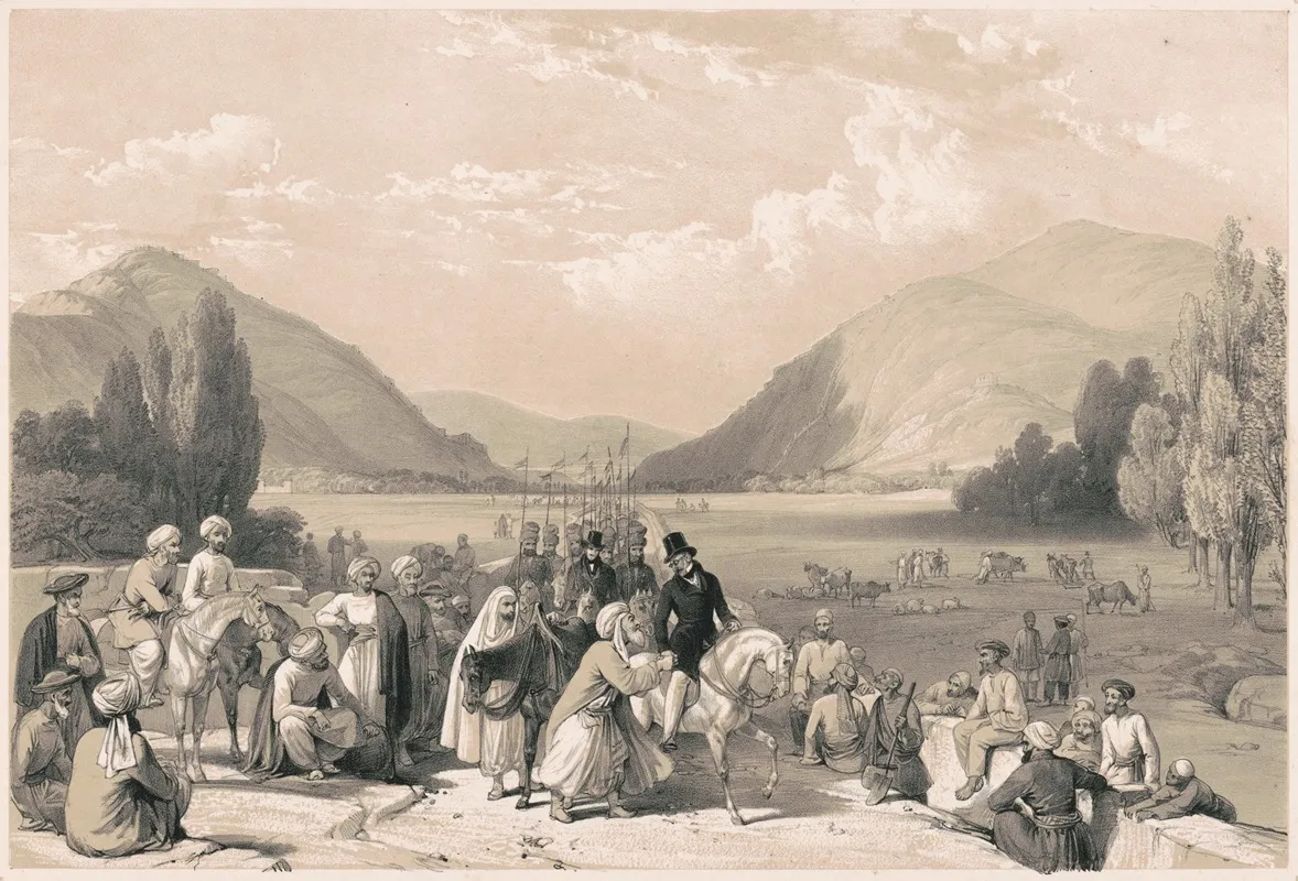 Surrender Of Dost Mahommed Khan To Sir William Hay Macnaghten Bart At The Entrance Into Caubul From Killa Kazee Wall Art by James Atkinson - High-Resolution Digital Print