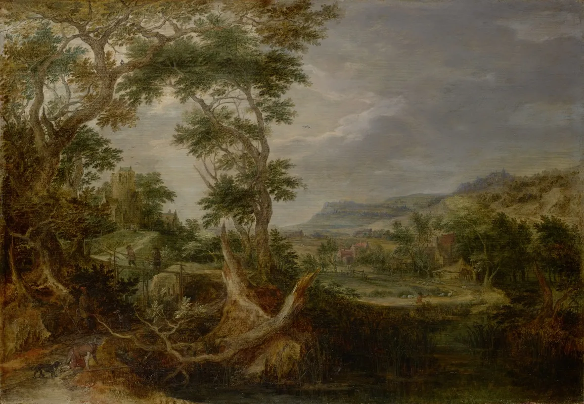 Swampy Valley With Castle On A Hill And Distant Farms Wall Art by Gillis Claesz. de Hondecoeter - High-Resolution Digital Print