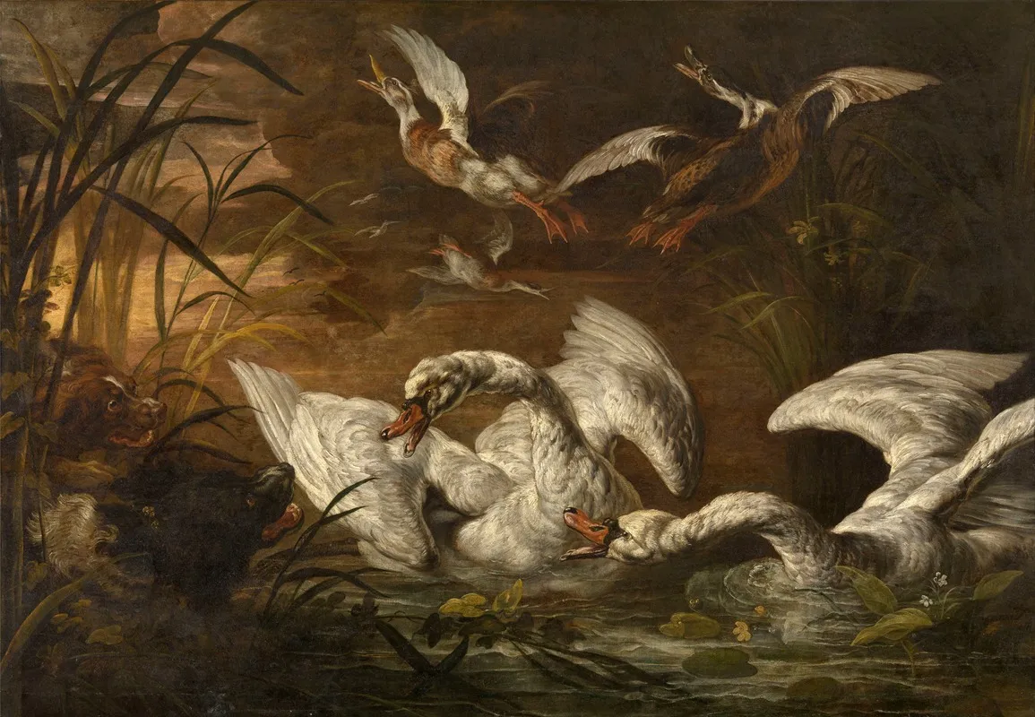 Swanns And Dogs Wall Art by Nicasius Bernaerts - High-Resolution Digital Print