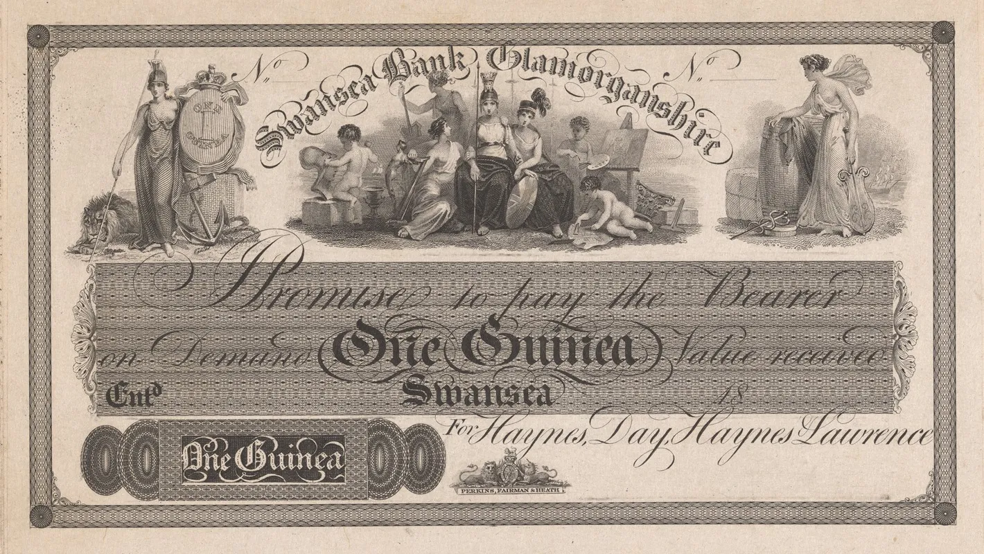 Swansea Bank Glamorganshire One Pound Note Wall Art by Perkins & Heath - High-Resolution Digital Print
