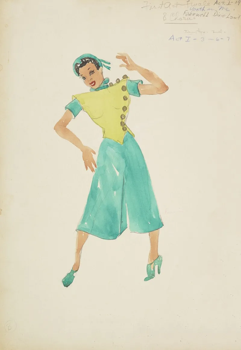 Swing It Green Bodice With Bronze Buttons Teal Culottes Teal Cap Teal Heels Wall Art by Maxine Borowsky - High-Resolution Digital Print