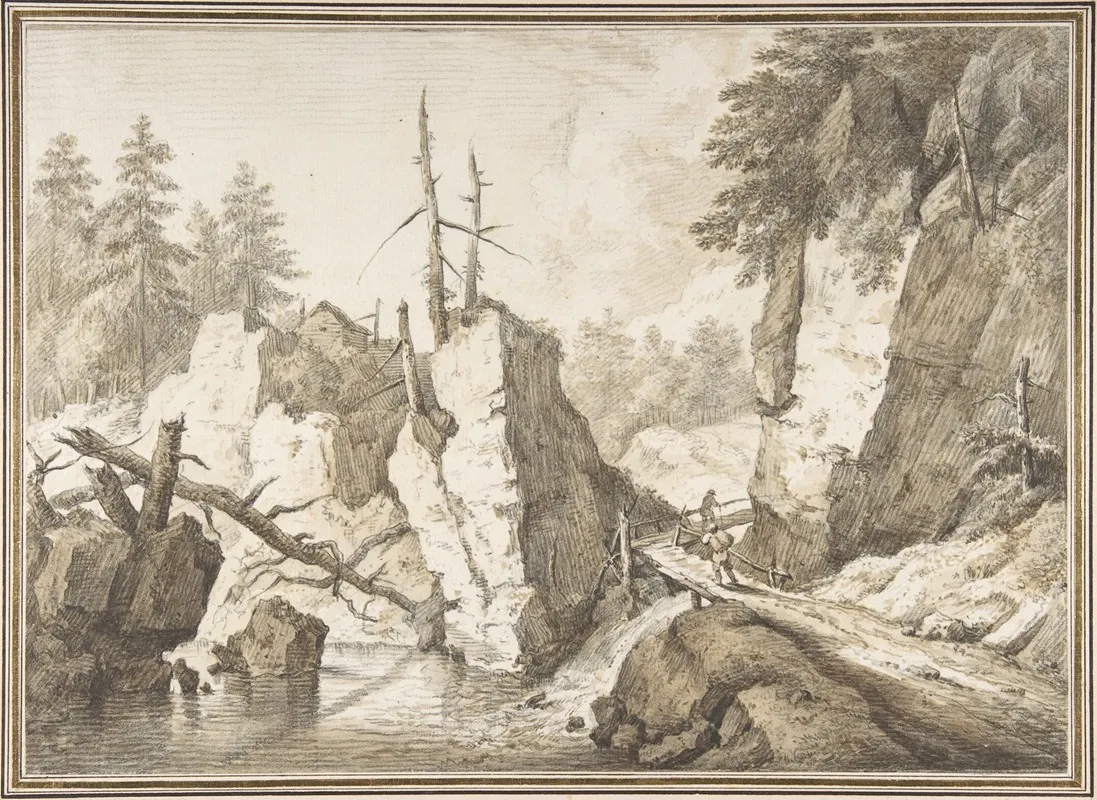 Swiss Mountain Landscape With Small Bridge Spanning A Brook Wall Art by Franz Schütz - High-Resolution Digital Print