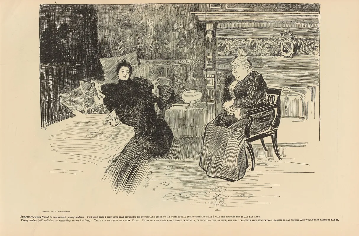 Sympathetic Plain Friend To Inconsolable Young Widow Wall Art by Charles Dana Gibson - High-Resolution Digital Print