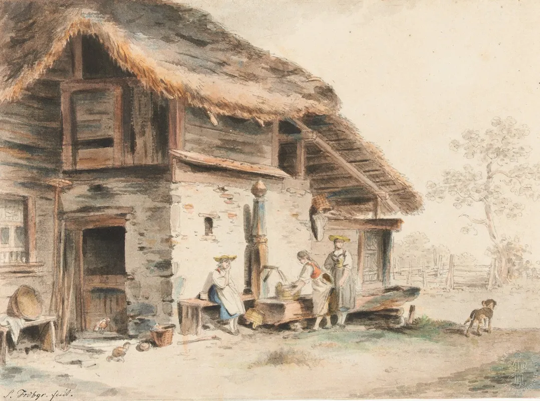 Szene Vor Einem Bauernhaus Wall Art by Sigmund Freudenberger - High-Resolution Digital Print