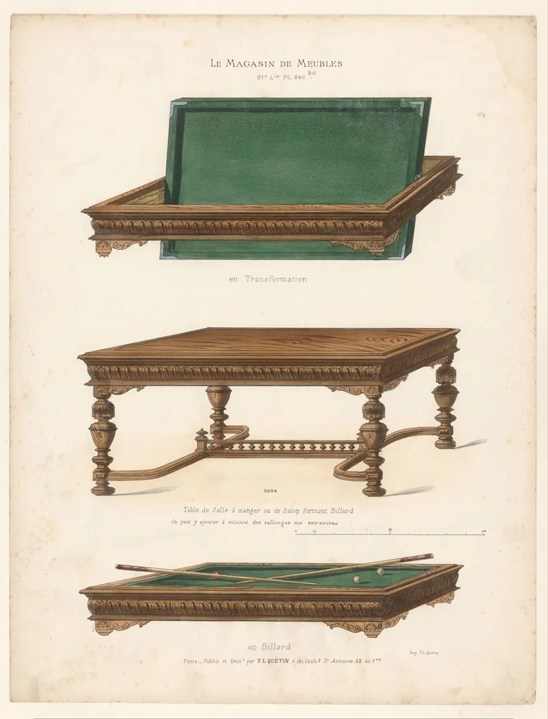 Table De Salle A Manger Ou De Salon Formant Billard En Transformation En Billard Wall Art by Victor Léon Michel Quétin - High-Resolution Digital Print