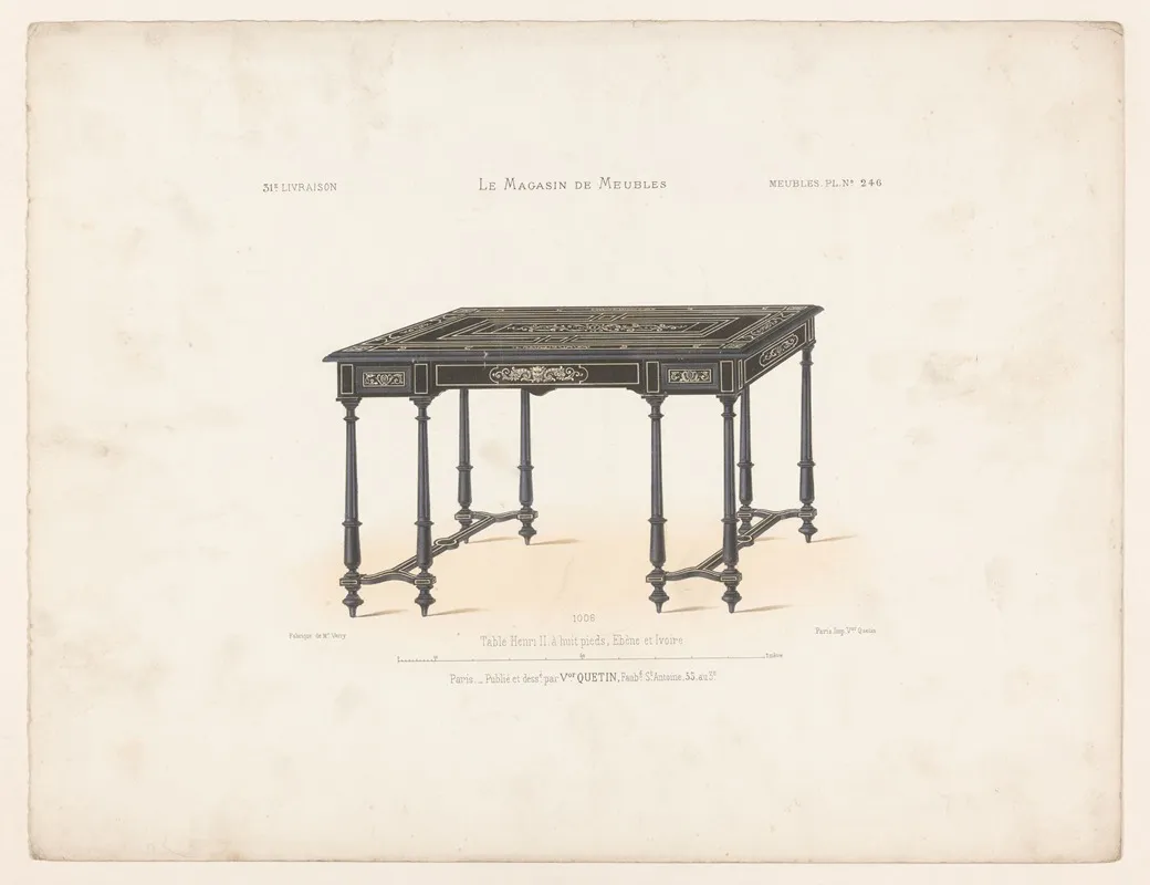 Table Henri Ii A Huit Pieds Ebene Et Ivoir Wall Art by Victor Léon Michel Quétin - High-Resolution Digital Print