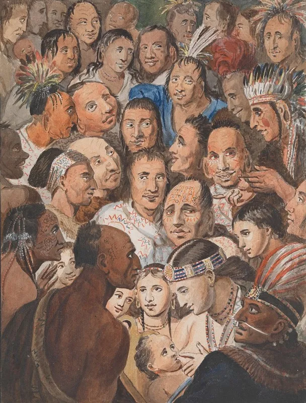 Tableau Of Indian Faces Wall Art by John Lewis Krimmel - High-Resolution Digital Print
