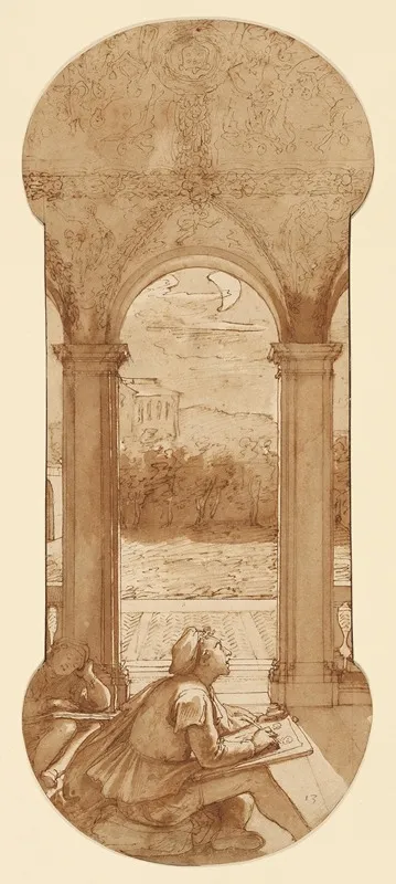 Taddeo Copying Raphaels Frescoes In The Loggia Of The Villa Farnesina Where He Is Also Represented Asleep