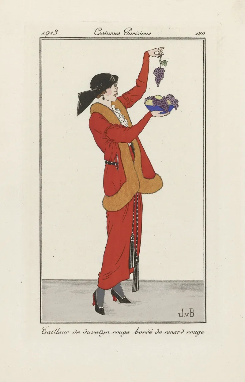 Tailleur De Duvetijn Rouge Borde De Renard Rouge