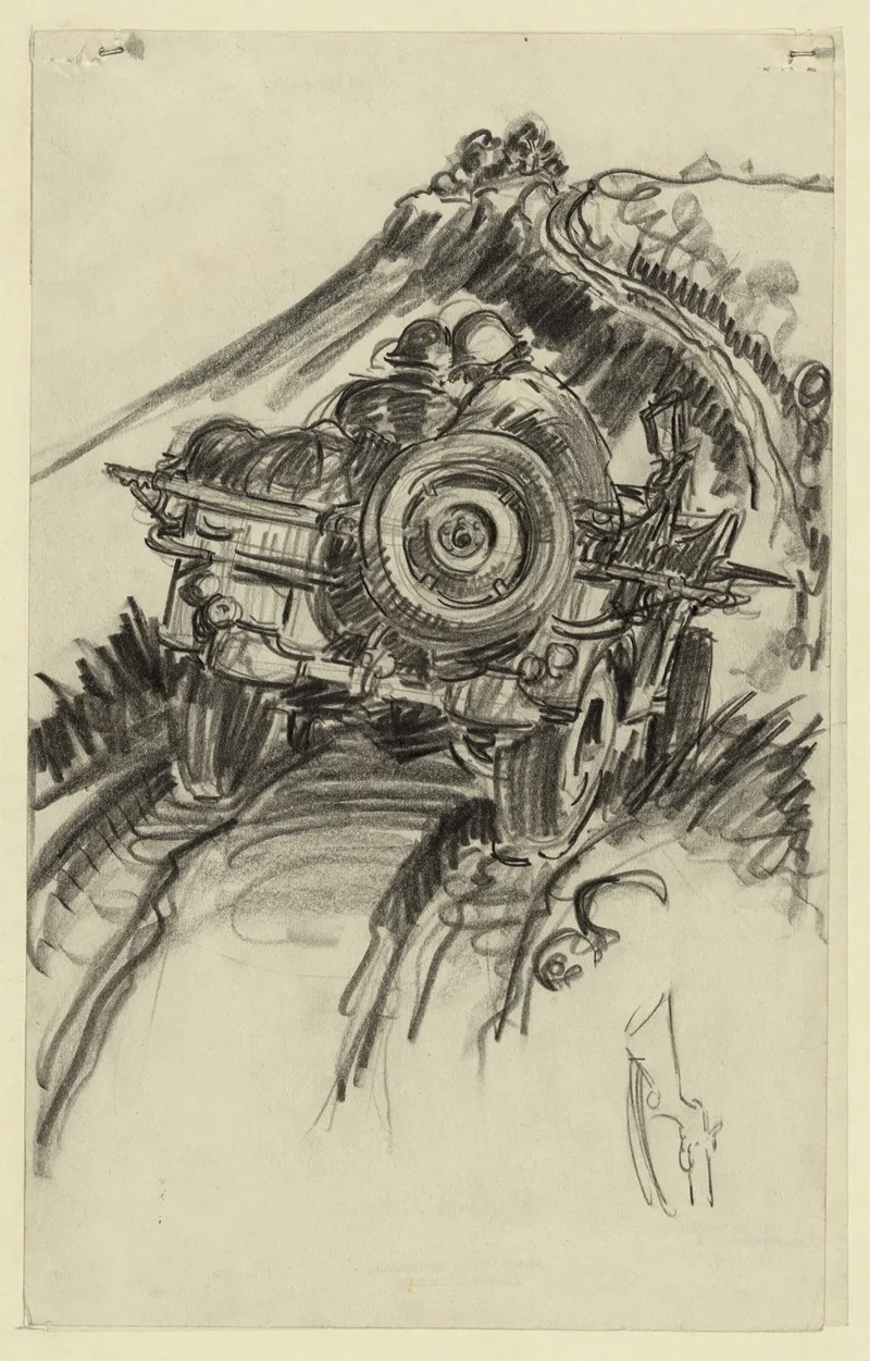 Taking A K I A Down A Jeep Trail From Mt Aestin I E Mt Austen Guadalcanal Wall Art by Howard Brodie - High-Resolution Digital Print