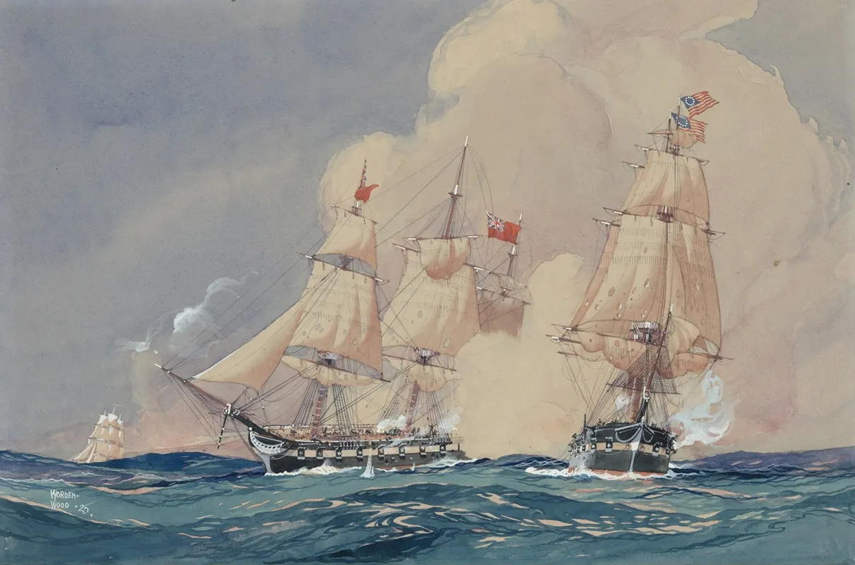 Taking Of Th Fox Brig By The Hancock American 28 May 1777 1925 Wall Art by Worden Wood - High-Resolution Digital Print