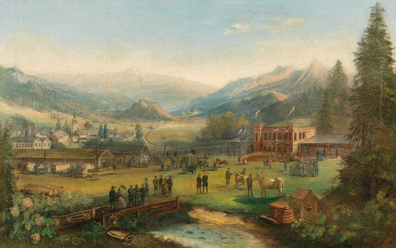 Tal Mit Fabrik Und Festgebaude Wall Art by Carl Thöndel - High-Resolution Digital Print