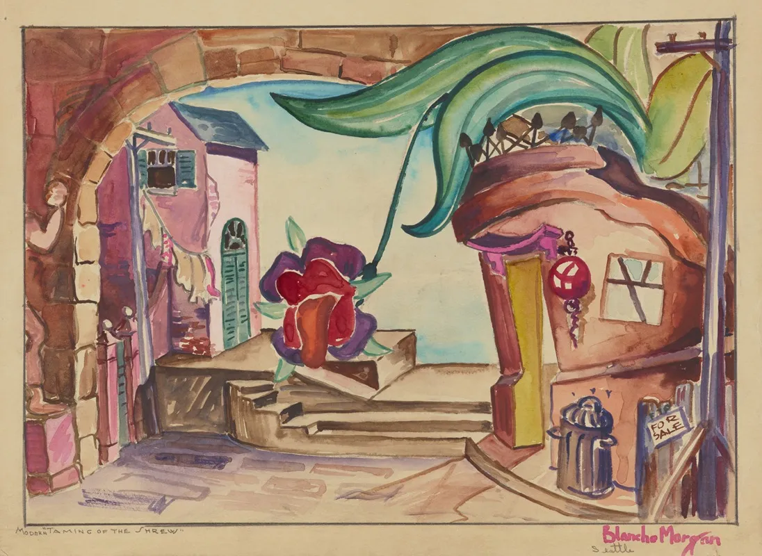 Taming Of The Shrew The Sketch No 1 Street Scene Wall Art by Blanche Morgan - High-Resolution Digital Print